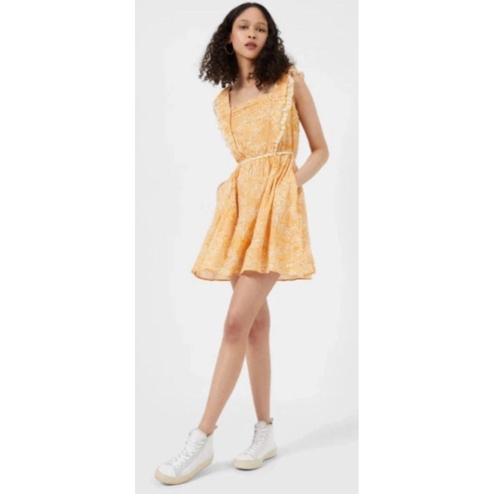 NWT FRENCH CONNECTION ADENA METALLIC SQUARE NECK OAK BUFF MINI DRESS WOMENS US 6